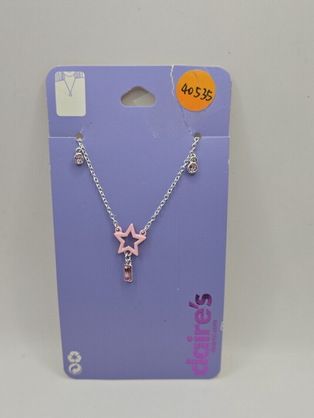 NEW Claire's Silver-Tone Necklace with Pink Star Charm and Pink Crystal Drop